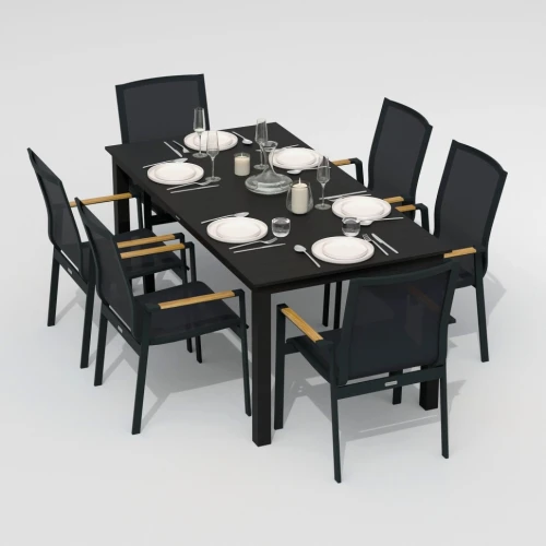 Обеденная группа DOLLA SOLA каркас карбон / стол алюминий 180 / текстилен серый