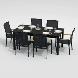 Обеденная группа DOLLA SOLA каркас карбон / стол алюминий 180 / текстилен серый