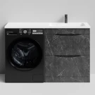 Тумба Смайл 130 напольный, под стиральную машину, правая, Мрамор Графит софт тач ПВХ 4044-3 Vodok с раковиной в комплекте