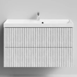 Тумба Тач 100 подвесной, Белый камень ПВХ 57805 Vodok с раковиной в комплекте