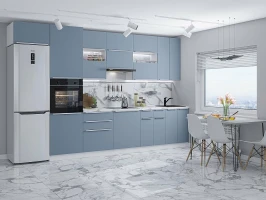 Прямая модульная кухня Фьюжн-01 Silky Blue Белый 2340*3600*600
