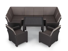 Комплект садовой мебели под ротанг Калифорния “California“с П- образный диваном 136х264х136 см, 2 кресла, с подушками на спинку и со столом 95х95 см