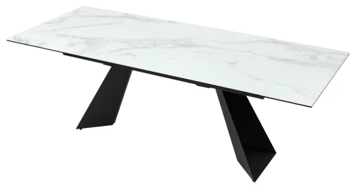 Стол Купер 160 БЕЛЫЙ МРАМОР, черная шагрень, стекло / ЧЕРНЫЙ каркас М-City