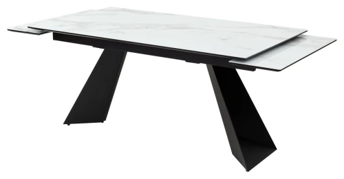 Стол Купер 160 БЕЛЫЙ МРАМОР, черная шагрень, стекло / ЧЕРНЫЙ каркас М-City