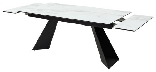 Стол Купер 160 БЕЛЫЙ МРАМОР, черная шагрень, стекло / ЧЕРНЫЙ каркас М-City