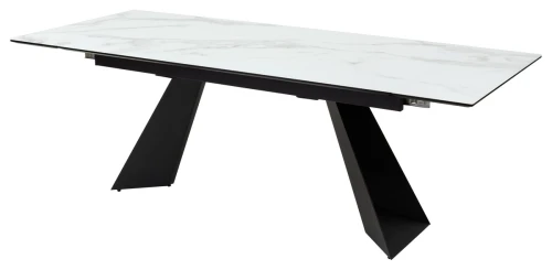 Стол Купер 160 БЕЛЫЙ МРАМОР, черная шагрень, стекло / ЧЕРНЫЙ каркас М-City