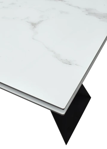 Стол Купер 160 БЕЛЫЙ МРАМОР, черная шагрень, стекло / ЧЕРНЫЙ каркас М-City