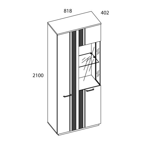 MATEO, Шкаф с витриной 1V1D L. Цвет БЕЛЫЙ / ДУБ НАВАРРА