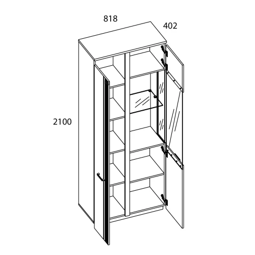 MATEO, Шкаф с витриной 1V1D L. Цвет БЕЛЫЙ / ДУБ НАВАРРА