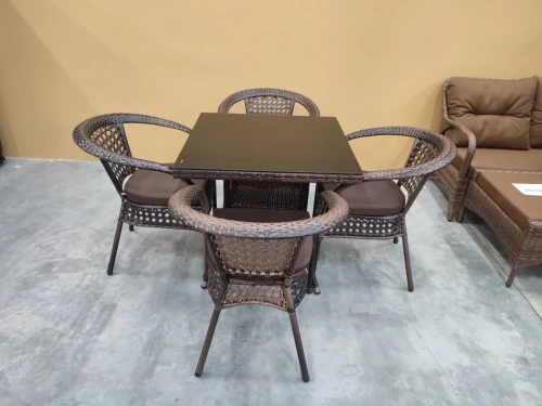 Комплект мебели из искусственного ротанга стол Вайнхейвен 80х80 + 4 кресла Руардин Dark brown