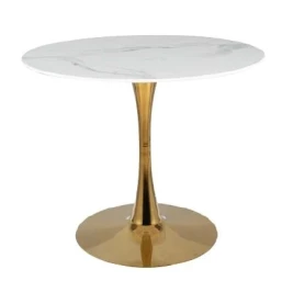 SQT-1KG Стол обеденный керамический, белый D90, основание металл золото D60