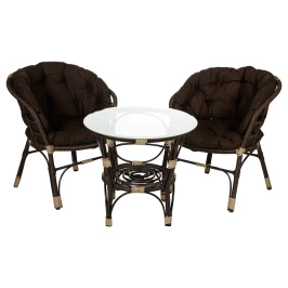 Набор мебели Багамы Лайт  арт.BG3325 коричневый, коричневый 5у(1штаб-2 кресл+2уп подуш+стол+стекл),иск ротанг корич,подуш корич) (Б)