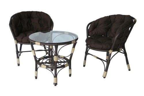 Набор мебели Багамы Лайт  арт.BG3325 коричневый, коричневый 5у(1штаб-2 кресл+2уп подуш+стол+стекл),иск ротанг корич,подуш корич) (Б)