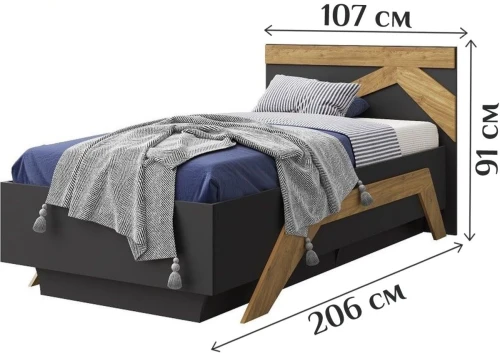 Кровать «Скандинавия 900» КМК 0905.2, Графит/ дуб наварра