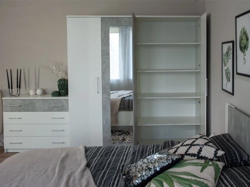 Спальня «Аврора» 4дв шк, Белый/Ателье светлый