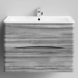 Тумба Адель 80  подвесной, Лиственница структурная контрастно-серая ПВХ 64202 Vodok с раковиной в комплекте