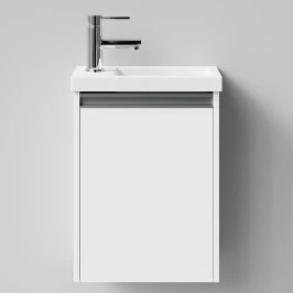 Тумба Бридж 40 подвесной, ручка рейлинг, белый, левый Vodok с раковиной в комплекте