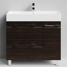 Тумба Мальта 90 напольный, ящики и дверь, Палисандр ПВХ 43101, правый Vodok с раковиной в комплекте