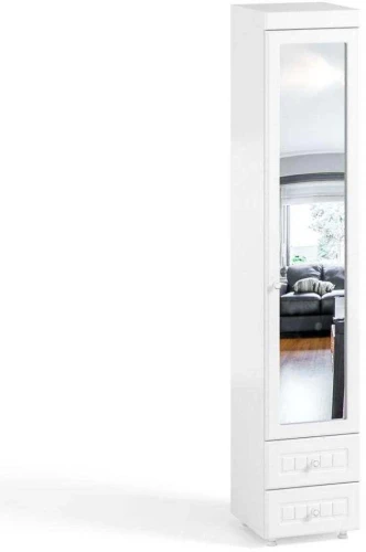 Шкаф-пенал 1дв. (гл.560) с зеркалом и ящиками Монако МН-37 белое дерево