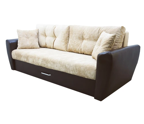 Диван еврокнижка Амстердам 160 ЛЮКС 02 ВЕЛЮР БЕЖЕВЫЙ ЭКОКОЖА КОРИЧНЕВАЯ НПБ