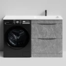 Тумба Смайл 130 напольный, под стиральную машину, правая, Мрамор Серый софт тач ПВХ 4044-1 Vodok с раковиной в комплекте