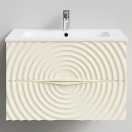 Тумба Эйфория 80 F1, пример RAL 1015 Светлая слоновая кость, матовая, 2 ящика, подвесной Vodok с раковиной в комплекте