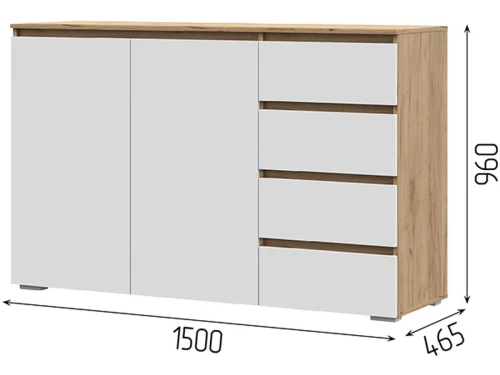 Комод «Хелен» КМ-06, белый/дуб крафт золотой