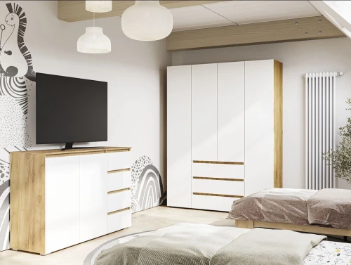 Комод «Хелен» КМ-06, белый/дуб крафт золотой