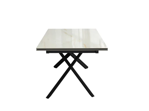 Стол DikLine DKX140 керамика глянец Ostra Bianco (мрамор глянец белый)/подстолье черное/опоры черные (2уп.)