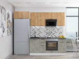 Готовый кухонный гарнитур Флэт-01 Wotan Oak 2S/Temple Stone 2S