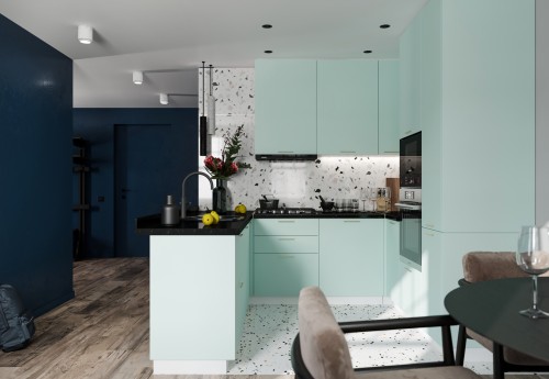 Модульная кухня Валерия 2400х2200х2000 Мята Софт МДФ ПВХ угловая