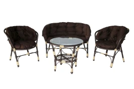 Набор мебели Багамы Лайт Х  арт.BG4689 коричневый, коричневый 7у(диван+1штаб 2 крес+3уп подуш+стол+стекл) иск рот корич,м/э корич (Б)