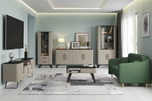 Тумба ТВ Фиделия 76.05, Серый камень, Мрамор черный