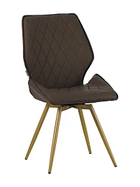 DC231 Стул мягкий поворотный 180, ТЕМНО-БЕЖЕВЫЙ экокожа, каркас металл, шампань КРУГЛЫЙ