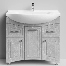 Тумба Адам 90 напольный, Мрамор Белый софт тач 4044-2, правый Vodok с раковиной в комплекте