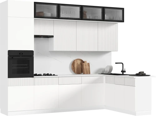 Кухня Оливия NEW 3,0х1,8м, Шарли Белый,Белый