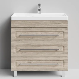 Тумба Арабеска 80 напольный, Дубослив ореховый светлый ПВХ 3445 Vodok с раковиной в комплекте