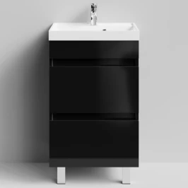Тумба Бест 50  напольный, черный глянец Vodok с раковиной в комплекте