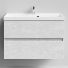 Тумба Бест 90  подвесной, Белый камень ПВХ 57805 Vodok с раковиной в комплекте