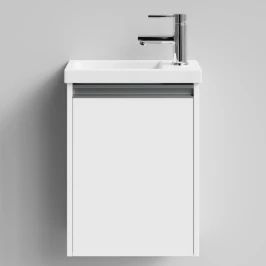 Тумба Бридж 40 подвесной, ручка рейлинг, белый, правый Vodok с раковиной в комплекте