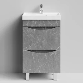 Тумба Лайт 50 напольный, Мрамор Серый софт тач ПВХ 4044-1 Vodok с раковиной в комплекте