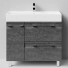 Тумба Мальта 90 напольный, ящики и дверь, Серый камень ПВХ 57806, левый Vodok с раковиной в комплекте