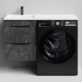 Тумба Смайл 110 подвесной, под стиральную машину, левая, Мрамор Графит софт тач ПВХ 4044-3 Vodok с раковиной в комплекте