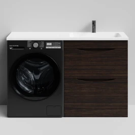 Тумба Смайл 130 напольный, под стиральную машину, правая, Палисандр ПВХ 43101 Vodok с раковиной в комплекте
