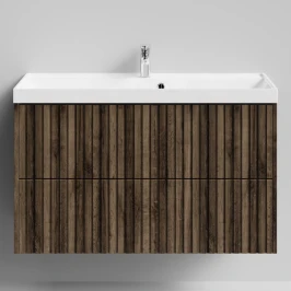 Тумба Тач 100 подвесной, Дуб крымский коричневый ПВХ 131005-9005 Vodok с раковиной в комплекте