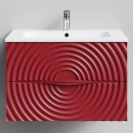 Тумба Эйфория 80 F1, пример RAL 3004 Пурпурно-красный, матовая, 2 ящика, подвесной Vodok с раковиной в комплекте