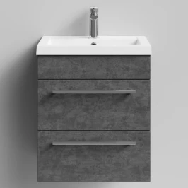 Тумба Элис 50 подвесной, 2 ящика, Серый камень ПВХ 57806 Vodok с раковиной в комплекте