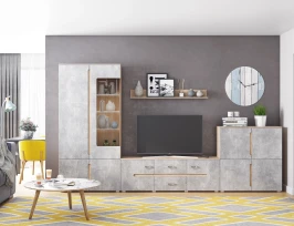 Гостиная Ким Вариант №1, Бетон темный, Сонома