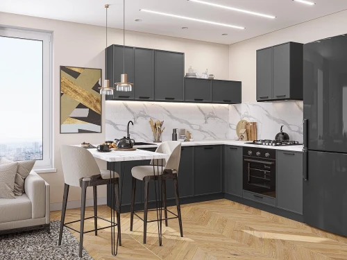 Угловая модульная кухня Фрейм-03 Stormy Silk Graphite 2140*2200/2000*600