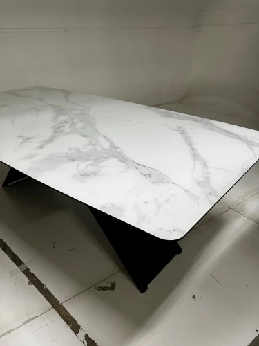 Стол МАРСЕЛЬ 220 Белый мрамор, стекло / Черный М-City